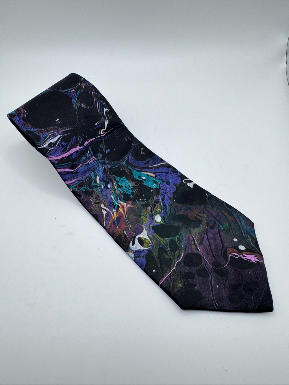 Michael Kensinger Hand Marbled Silk Tie Abstract Swirl Artisan USA